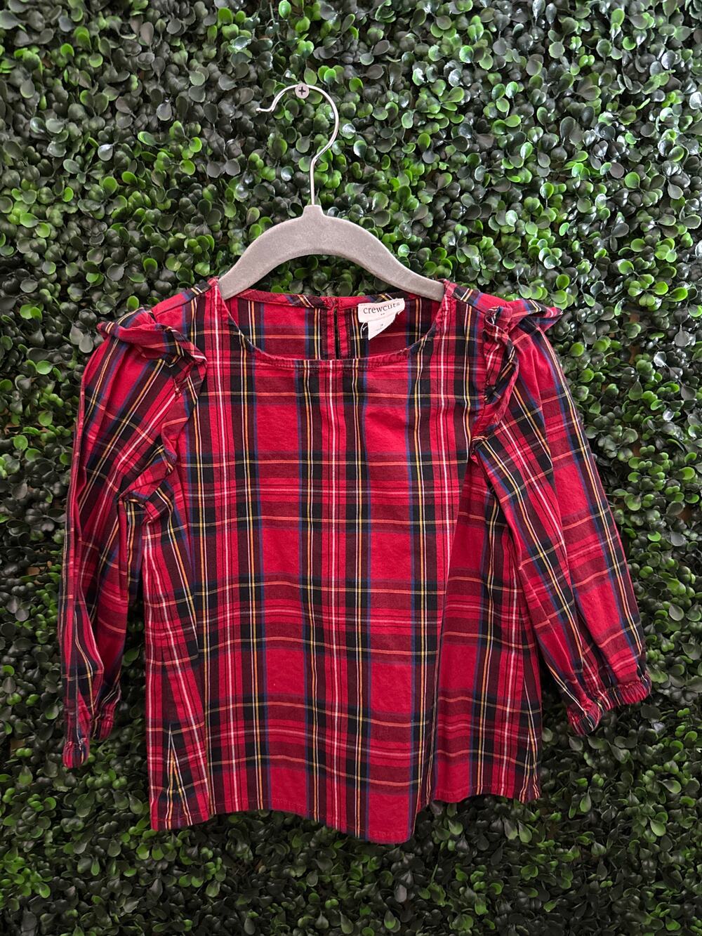 Crewcuts, Toddler Girls Blouse, Red Plaid, Ruffle Balloon Sleeve Size 3T